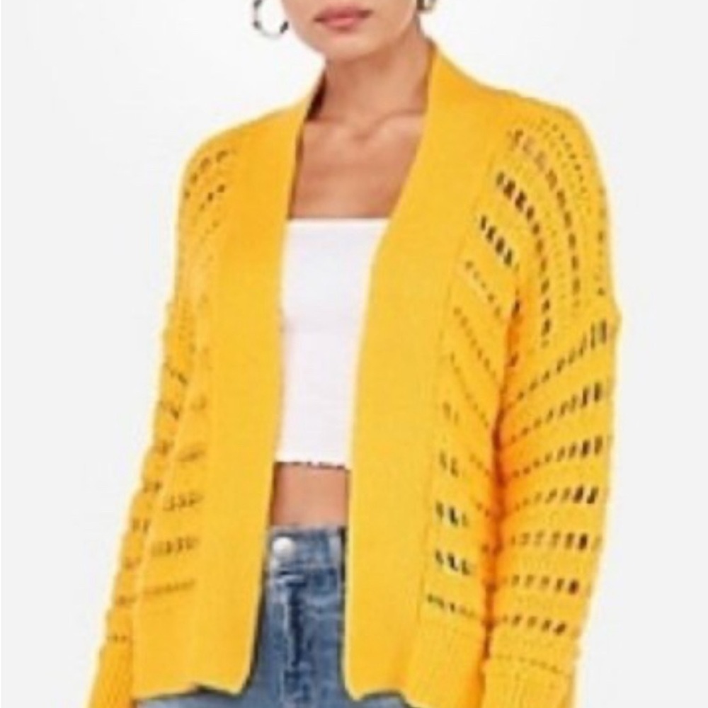 Express Women's Vibrant Yellow Open-Knit Cardigan